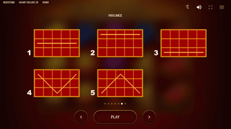 Heart Deluxe 2x - schéma piatich výherných línií zľava doprava